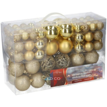 100 Assorted Gold Christmas Baubles with Hangers - Indoor/Outdoor, Varied Sizes & Designs | C-871125298578