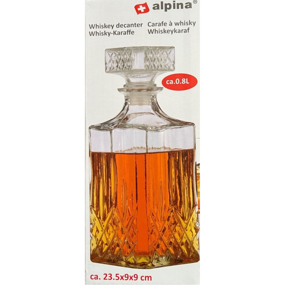 Alpina Glass Whiskey Decanter Liqueur 0.8Litre Decorative Drinks Jar 