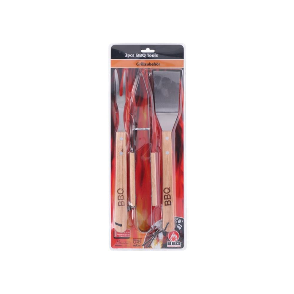 barbecue set 3-piece stainless steel with oak handle