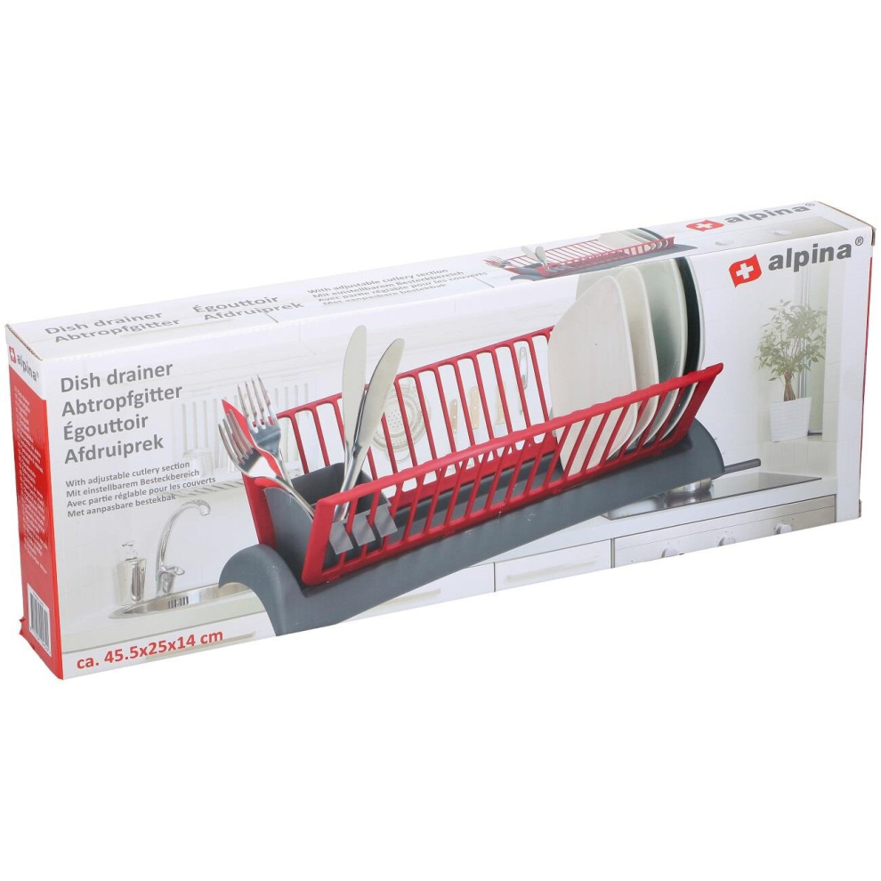 Alpina Dish Drainer Rack With Cutlery Section Compact Dryer Kitchen Sink Washing