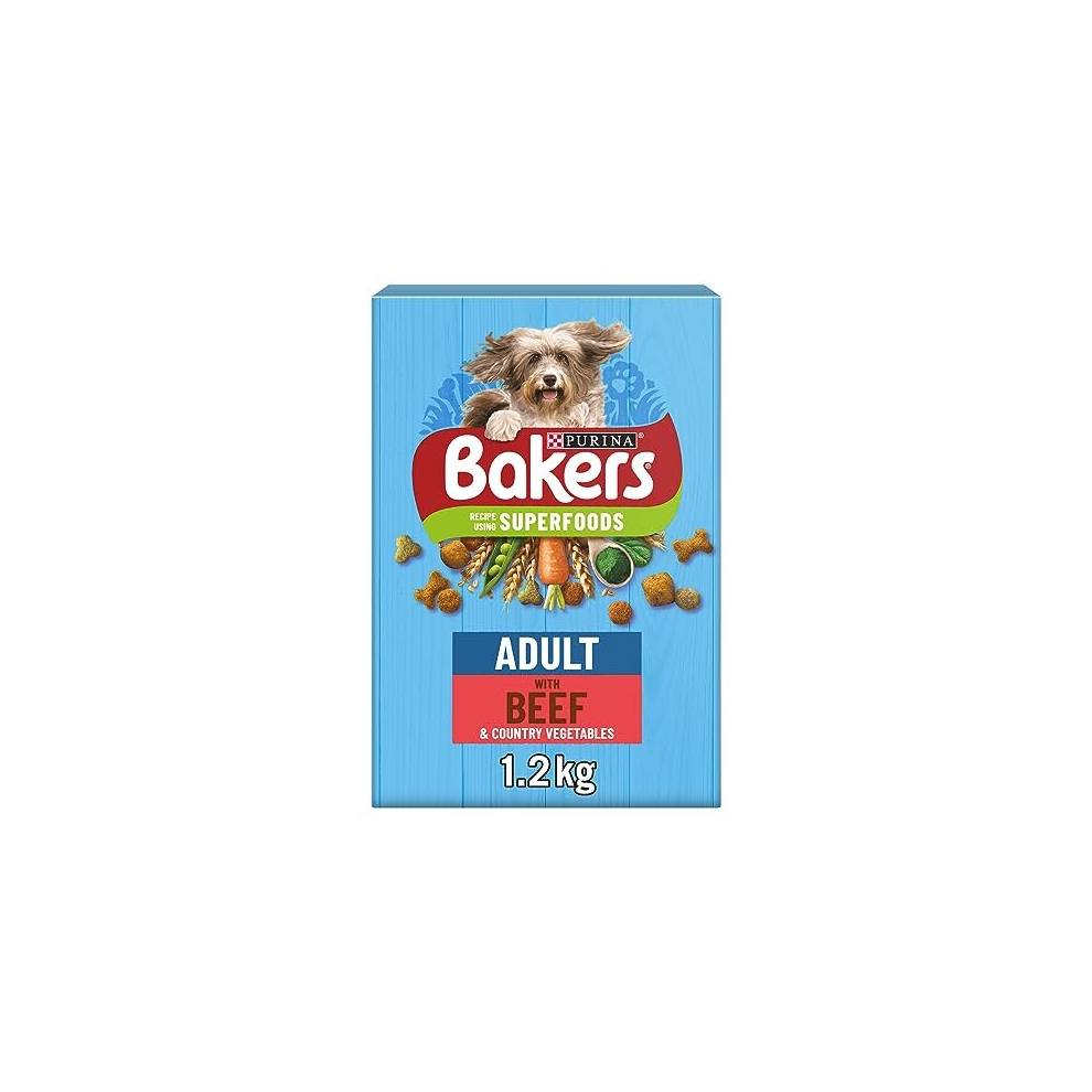 societe des produits nestle s.a. Bakers Adult Dry Dog Food Beef and Veg 1.2 kg (Pack of 5)