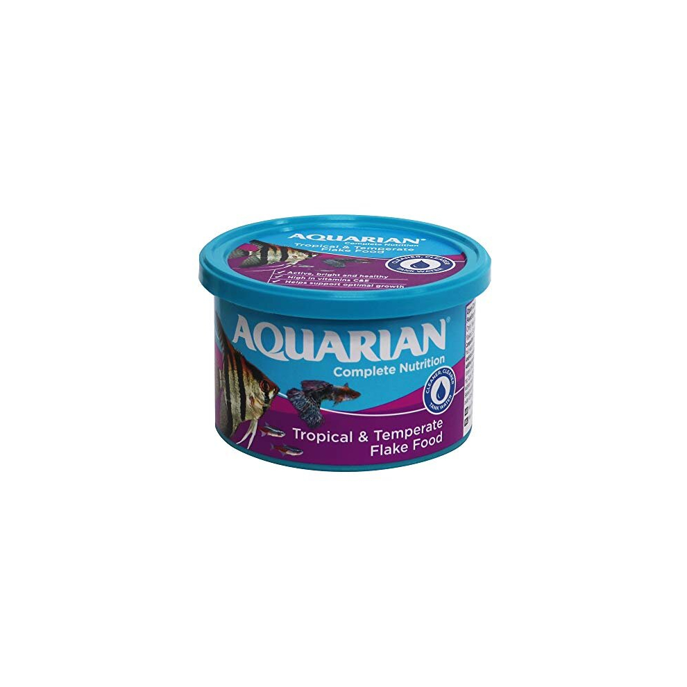 AQUARIAN Complete Nutrition, Aquarium Tropical & Temperate Fish Food Flakes, 50g Container