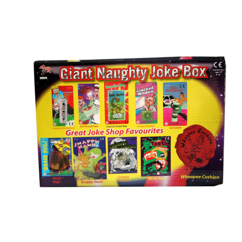 Giant naughty joke box including whoopee cushion