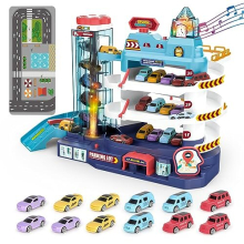 deAO Garage Track Set with Music and Light Effects for Kids, 3-story Parking Building with Electric Elevator,Toys Vehicle Garages Great Present for 3