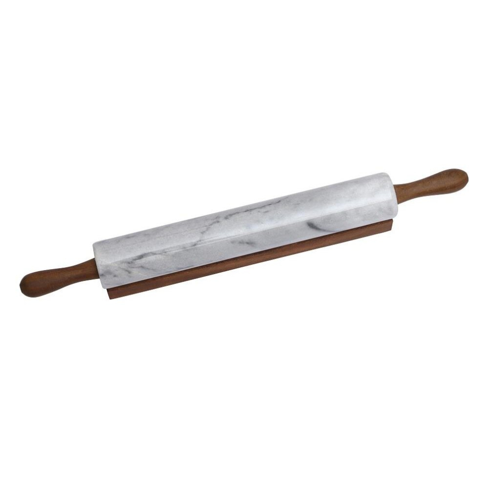 White Marble Rolling Pin With Wooden Handles