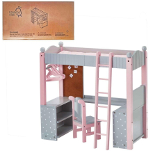 Olivias World Doll Wooden Furniture Polka Dots Double Bunk Bed Desk TD-0204AG