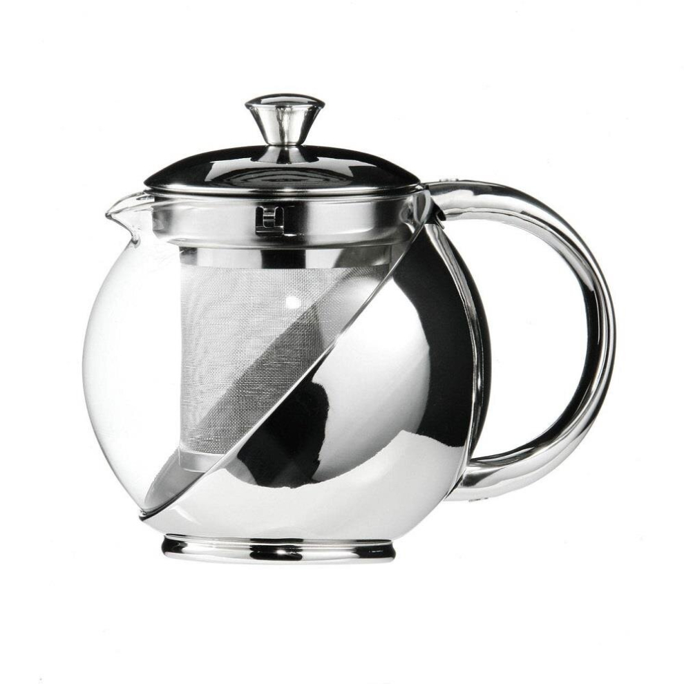 500ml Stainless Steel & Glass Tea Pot with Infuser, Contemporary Tea Pot for Kitchen, Home, Office