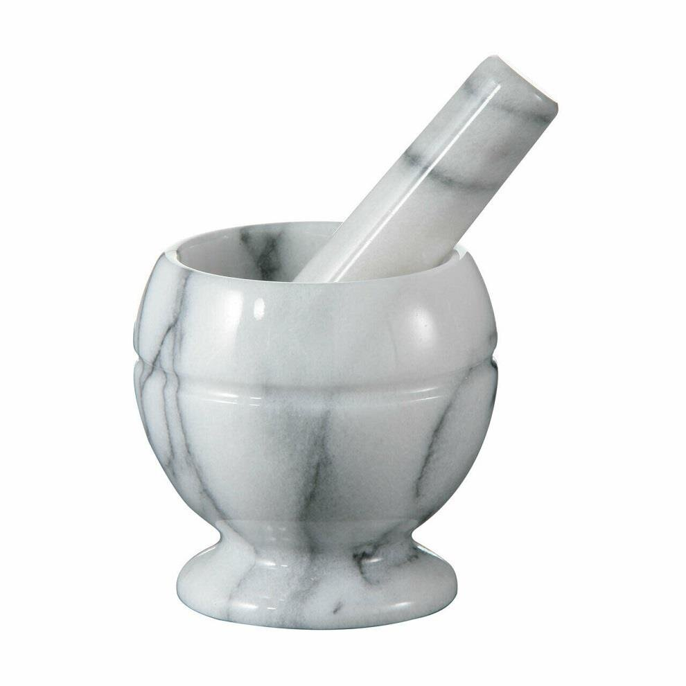 Mortar and Pestle White Marble Crush Grind Herbs Spices