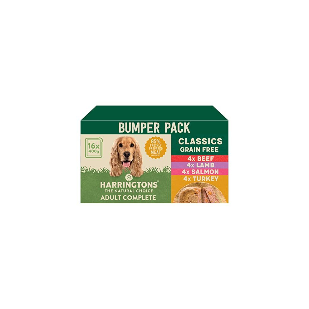 Harringtons Grain Free Hypoallergenic Wet Dog Food Classics Pack 16X400g - Turkey, Lamb, Beef & Salmon - All Natural Ingredients
