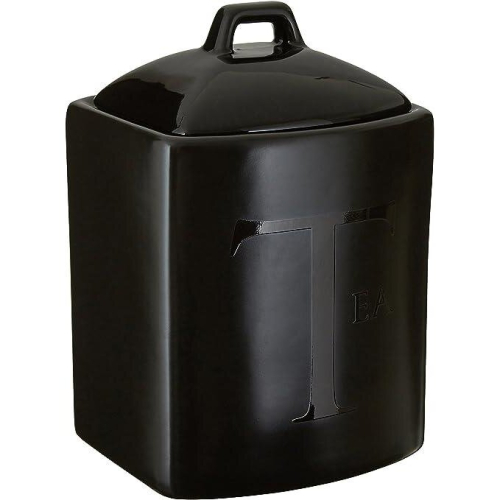 Sleek Design Black Text Tea Jar, Sturdy Constructed Ceramic Tea Jar For Kitchen, Easily Accessible Tea Jar 1