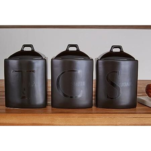 Sleek Design Black Text Tea Jar, Sturdy Constructed Ceramic Tea Jar For Kitchen, Easily Accessible Tea Jar 2