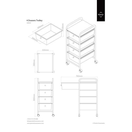 4 Tier Plastic Drawers With Chrome Frame White 2