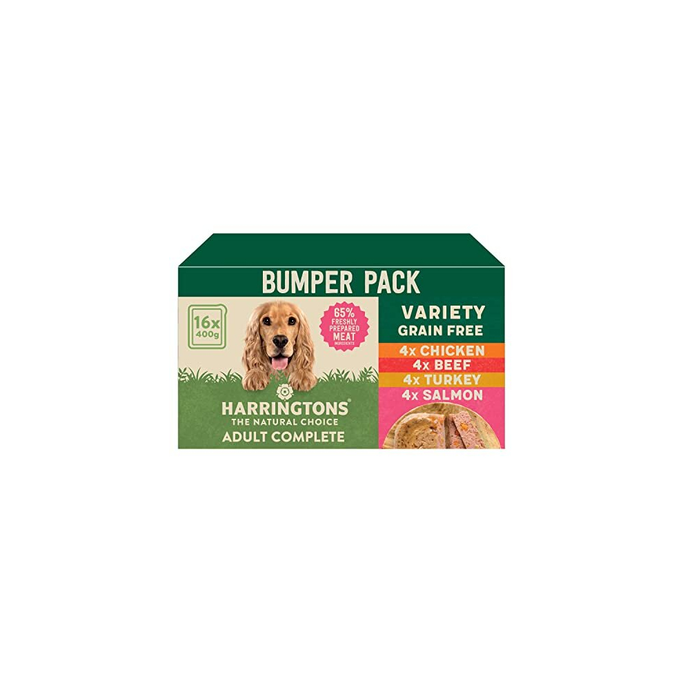 Harringtons Grain Free Hypoallergenic Wet Dog Food Variety Pack 16X400g - Chicken, Beef, Turkey & Salmon - All Natural Ingredients400 G (Pack Of 16),