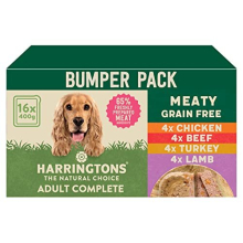 Harringtons Grain Free Hypoallergenic Wet Dog Food Meaty Pack 16x400g - Chicken, Lamb, Beef & Turkey - All Natural Ingredients (Packing may vary)