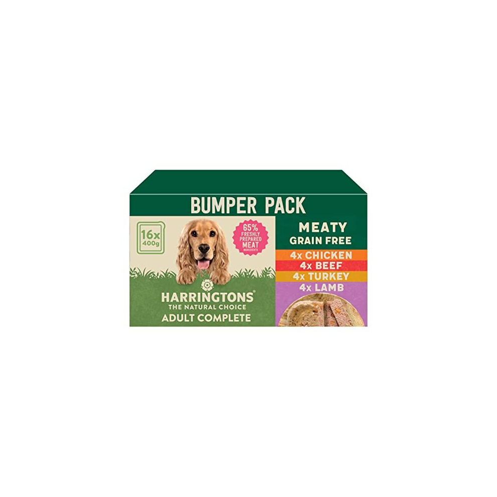 Harringtons Free Hypoallergenic Wet Dog Food Meaty Pack 16X400g - Chicken, Lamb, Beef & Turkey - All Natural Ingredients (Packing May Vary) Grain