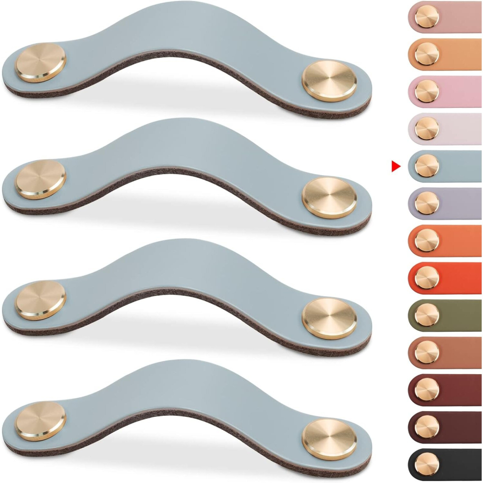 4Pcs Leather Furniture Handle, Cupboard Door Knob Leather Handle Drawer Knob, Vintage Furniture Handle For Cabinets, Dresser, Kitchen(Blue, 96Mm) 7770197805087