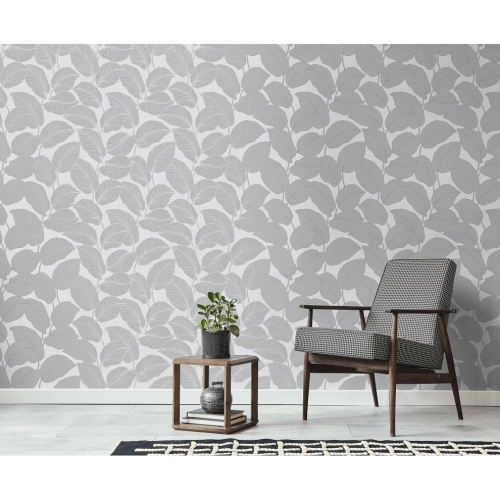 Fine Decor Larson Leaf Wallpaper Fine Décor Grey Silver Textured Vinyl Metallic