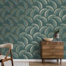 Fine Decor Cascade Leaf Emerald Gold Wallpaper FD42840