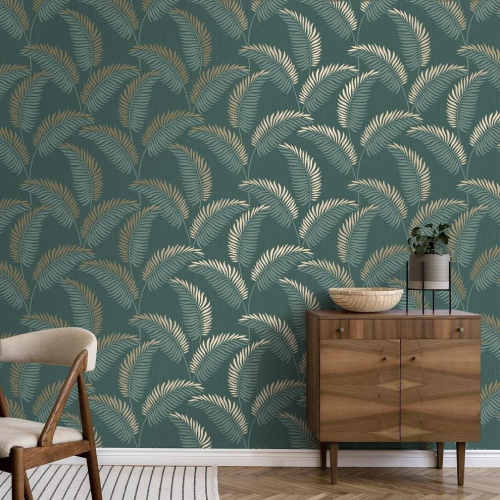 Fine Decor Fine Decor Cascade Leaf Emerald Gold Wallpaper FD42840
