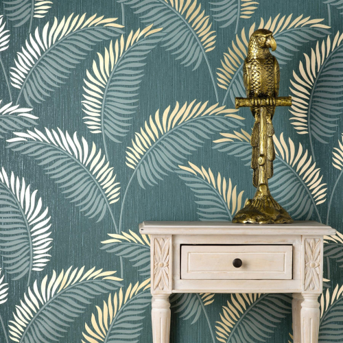 Fine Decor Fine Decor Cascade Leaf Emerald Gold Wallpaper FD42840 1