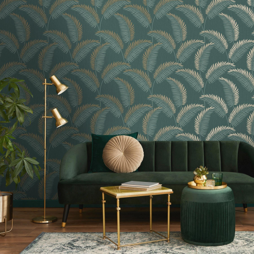 Fine Decor Fine Decor Cascade Leaf Emerald Gold Wallpaper FD42840 2