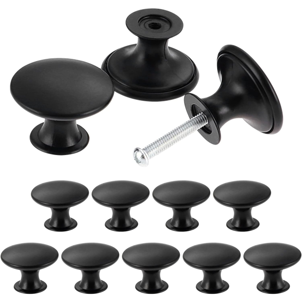 12 Pack Vintage Chic Cupboard Knobs - Antique Kitchen Cupboard Handles - 30Mm Round Furniture Door Knobs - Black 7770197805322