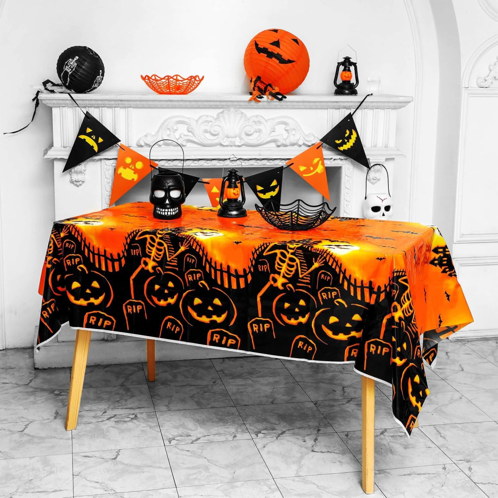 Orange Halloween Plastic Tablecloths,Halloween Disposable Tablecloths,Halloween Party Decoration Supplies Plastic Tablecloths54 x 108 inches-image-OPC-PCS5V87-NEW