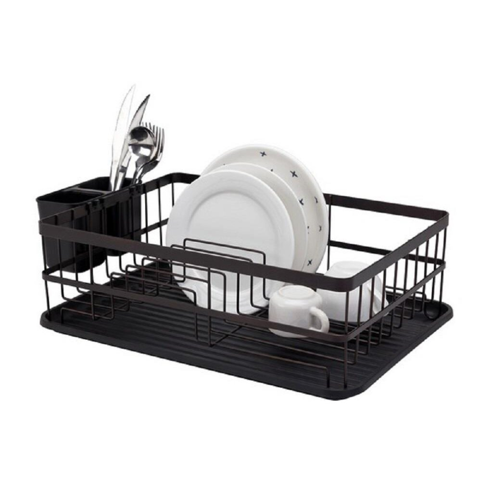 Black Flat Iron Metal Dish Drainer Plates Cutlery Utensils Holder Drying Rack