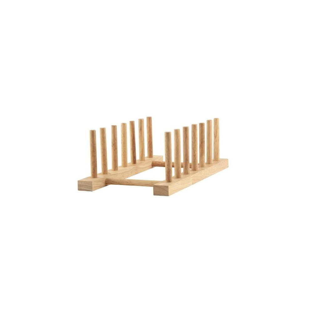(Small) Beech Wood Wooden Long 10 Plates Plate Rack Stand Holder Drainer Kitchen