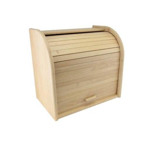 Rubber Wood Double Decker Bread Bin Kitchen Food Storage Roll Top Container New