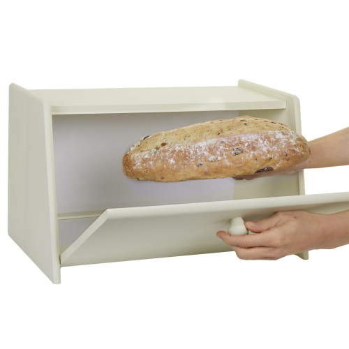 Cream Wooden Bread Bin Box Front Drop Door 2