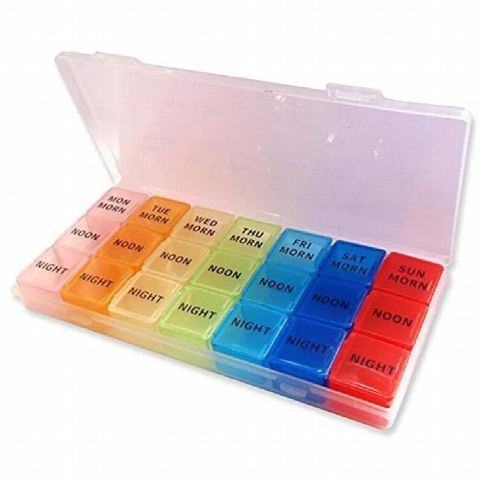 Multicoloured One Week Mdeical Kit 21 Grid Rainbow Pill Box Plastic Distributed Memo Seven Days Week Pill Box Home Storage Organizer