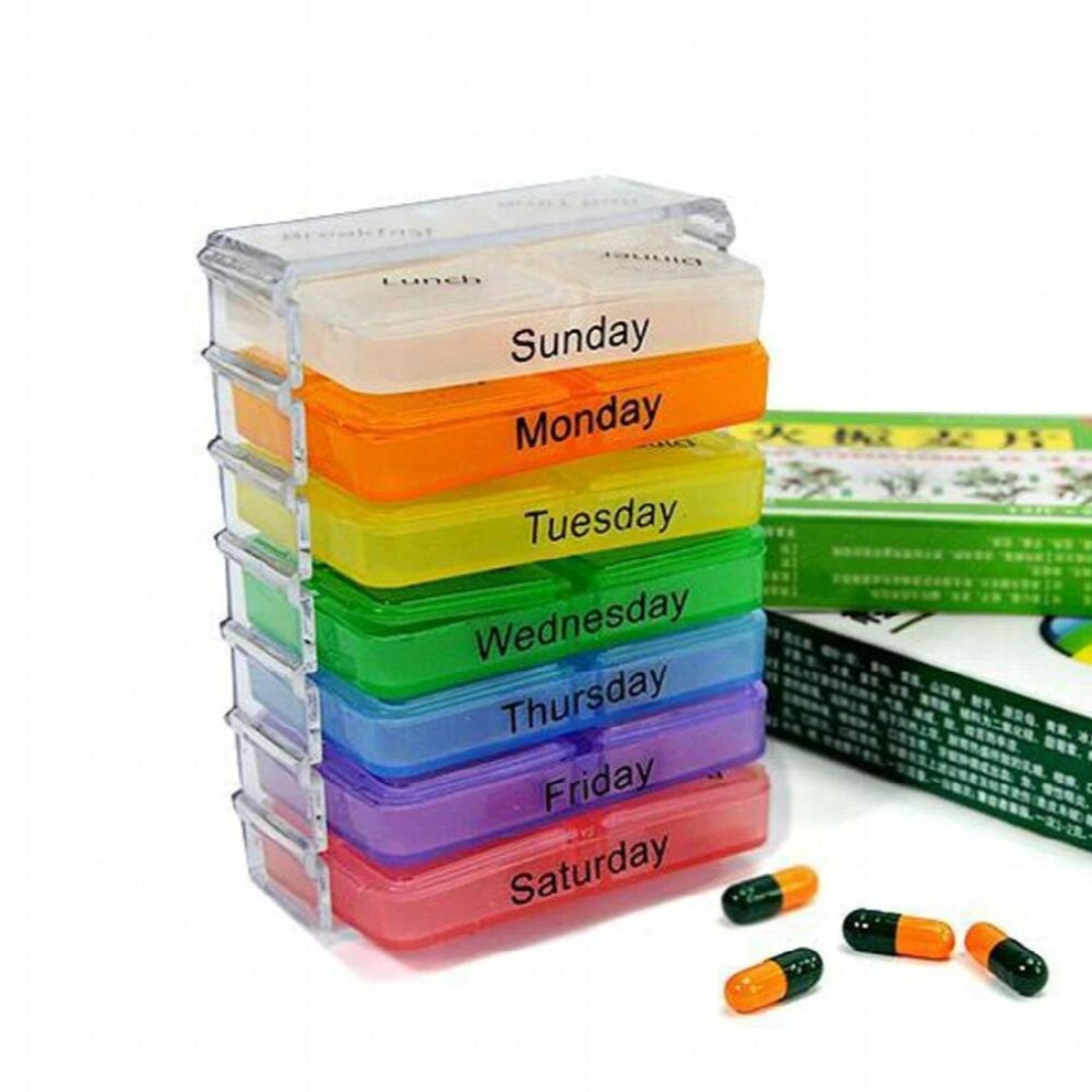 Multicoloured 28 Girds Pill Case Medicine Pill Organiser Storage Boxs 7 Days Weekly Sorter Box Container Portable Medicine Pills Box
