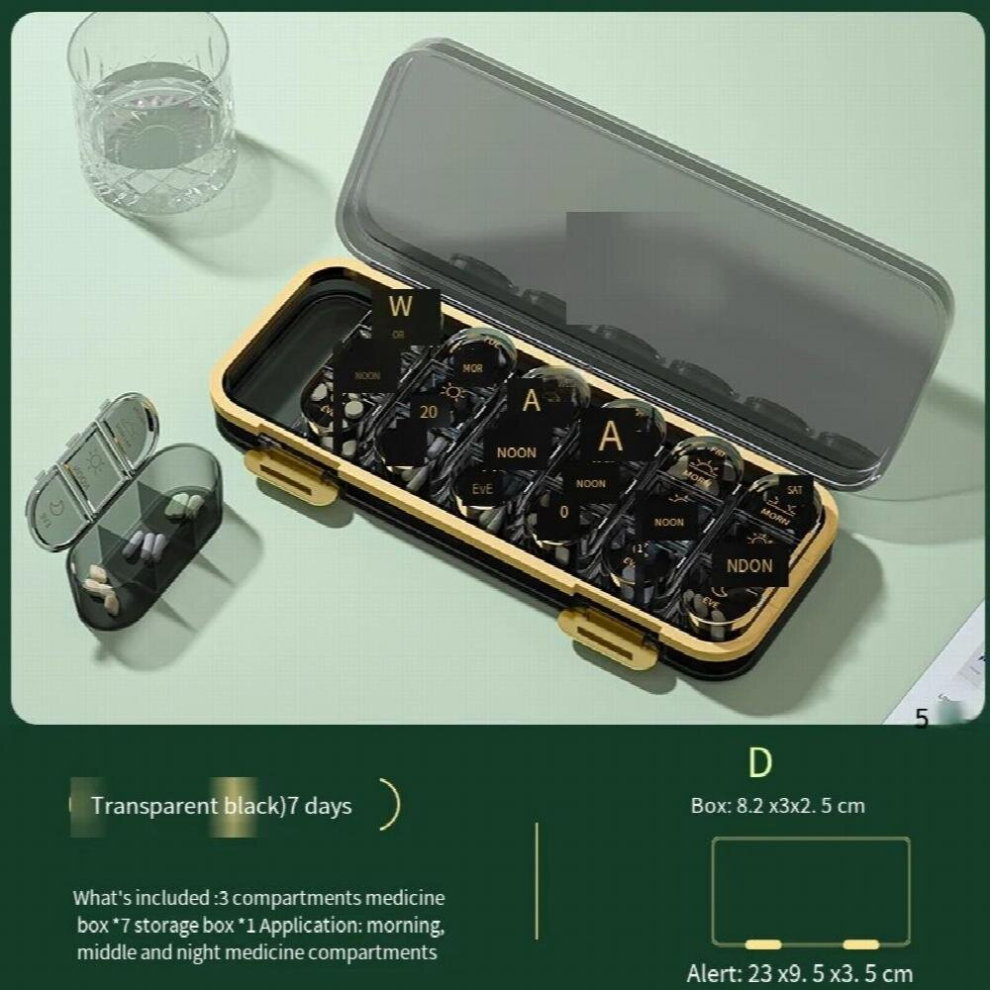 Black Seven-Day Pill Boxes Medicine Box 21 Compartment Portable Pill Box Large Capacity Portable Medicine Box Pastilleros Medicaments