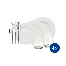 Villeroy & Boch Wonderful World Table Set for 4 People, Premium Porcelain, Crystal Glass & Stainless Steel