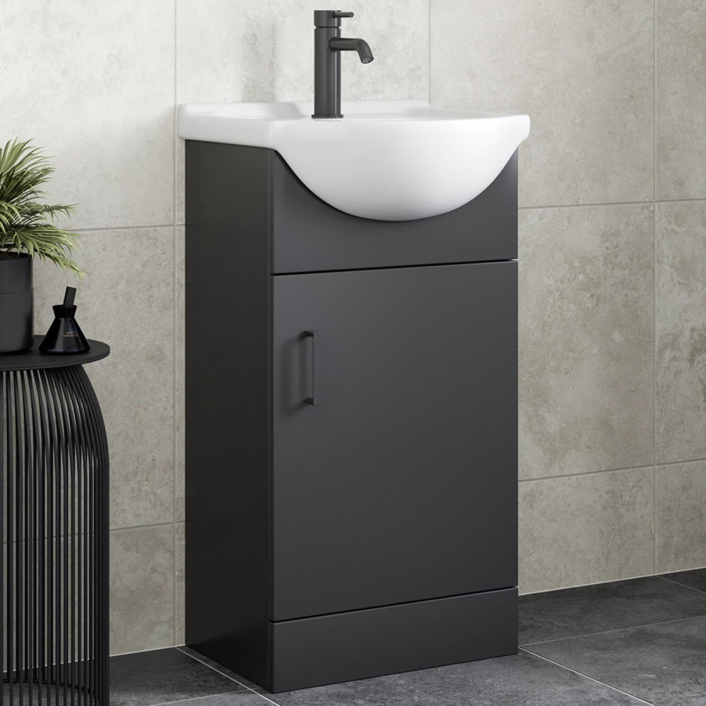 Alpine Freestanding Cloakroom Vanity Unit With Basin - 450Mm Black