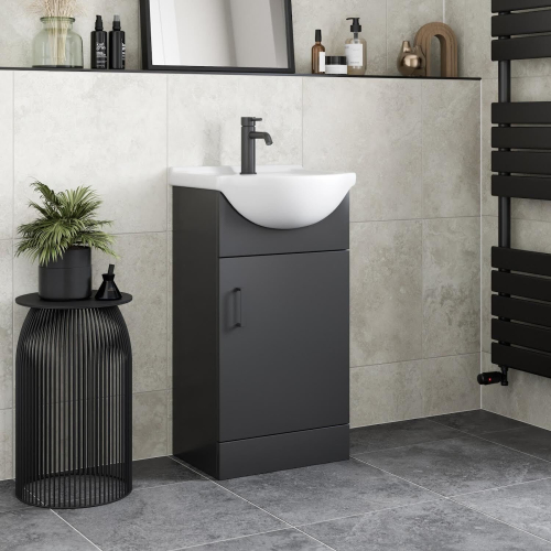 Alpine Black Freestanding Cloakroom Vanity Unit with Basin - 450mm 1