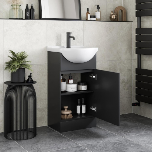 Alpine Black Freestanding Cloakroom Vanity Unit with Basin - 450mm 2