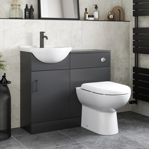 Alpine Black Toilet & Basin Vanity Unit Combination 950mm 1