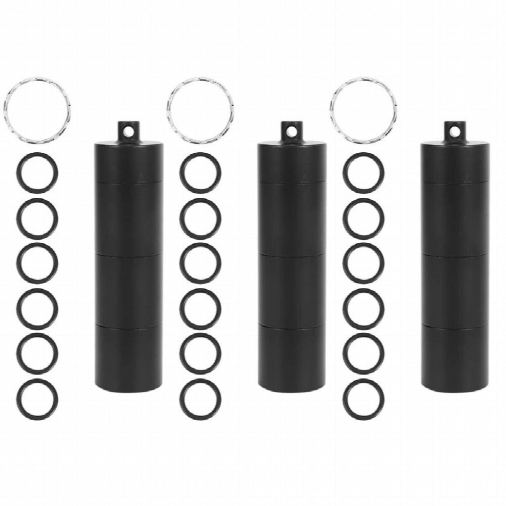 Black 3X Portable Pill Cases, Metal Pocket Pill Boxes Keychain For Purse For Travel, 3 Compartment Daily Pill Container Holder