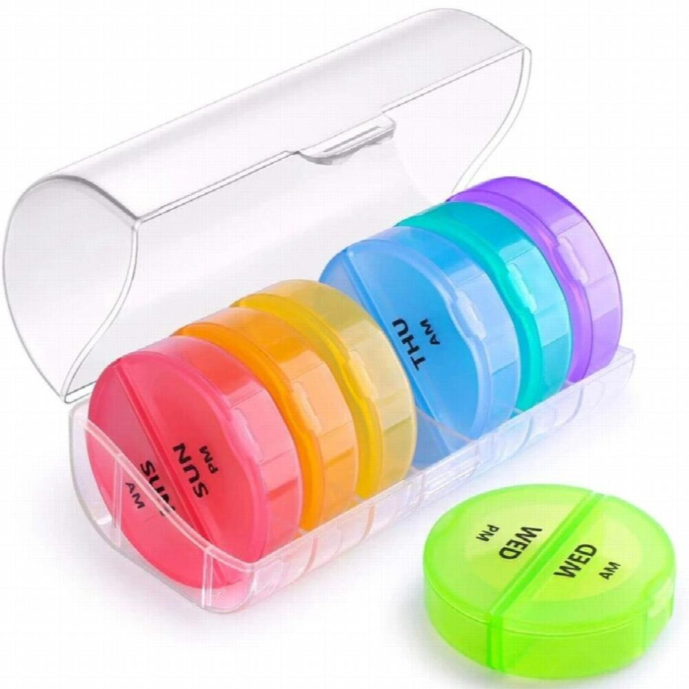 Multicoloured Pill Box Weekly 7 Pill Box Organizer Portable Pillbox Mini Pill Case 14 Compartments Moisture-Proof Medicine Box