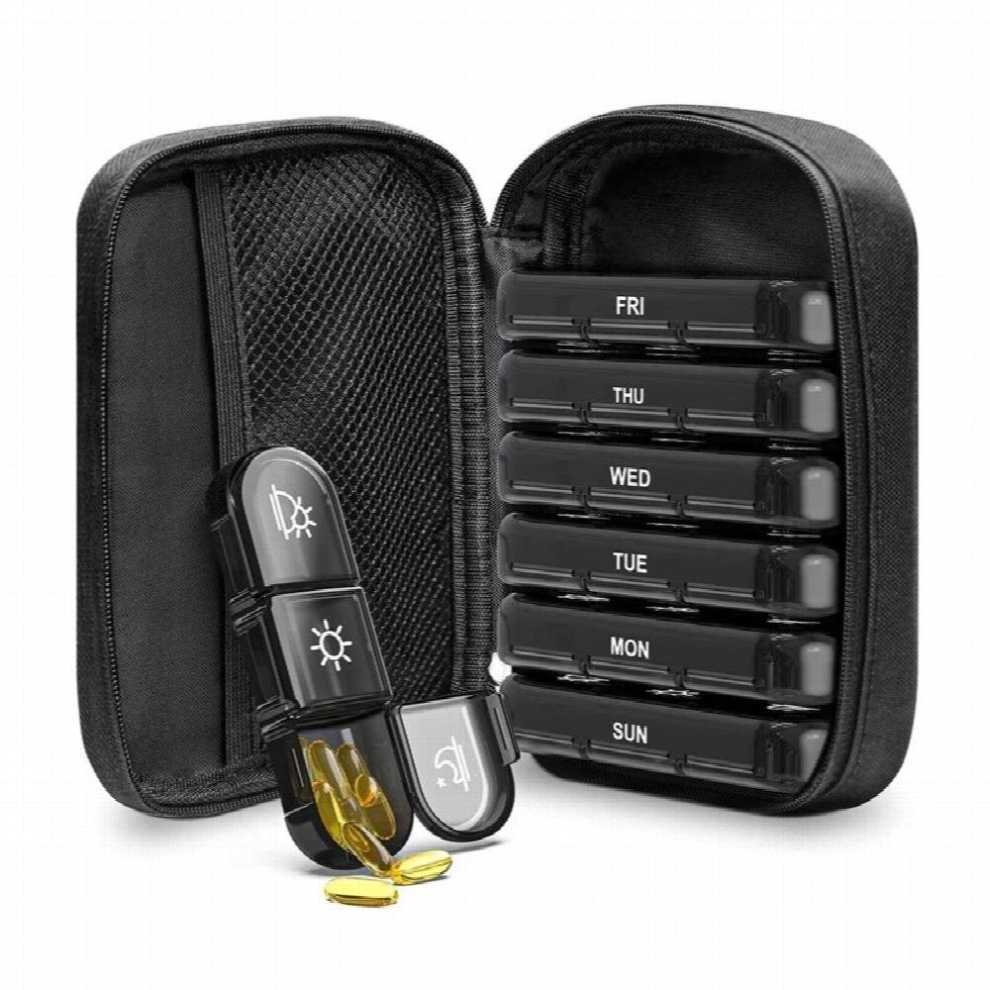 Weekly Pill Organizer 3 Times a Pill Box with Canvas Bag Pill Container