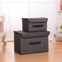 2pcs/set Cotton Linen Storage Box With Cap Clothes Socks Toy Snacks Sundries Organizer Set Fabric Boxes Cosmetics Household