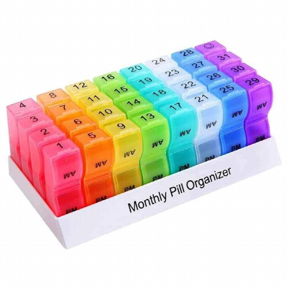 Multicoloured Licg Monthly Weekly Pill Organizer Boxes-Am/Pm Daily,31 32 Compartments Vitamins Medicaiton Medicine Reminder