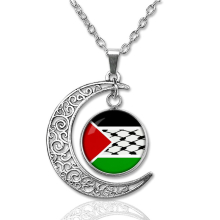 (Mesh) Women Palestine Gaza Flag Alloy Pendant Necklace Hollow Moon Sweater Accessory