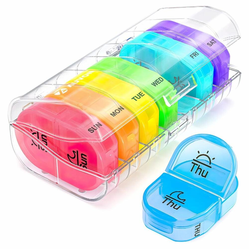 Multicoloured Weekly Pill Box 7 Organizer 2 Times A Portable Trave With Large Pill Containers For Vitamins, Medication, Supplements