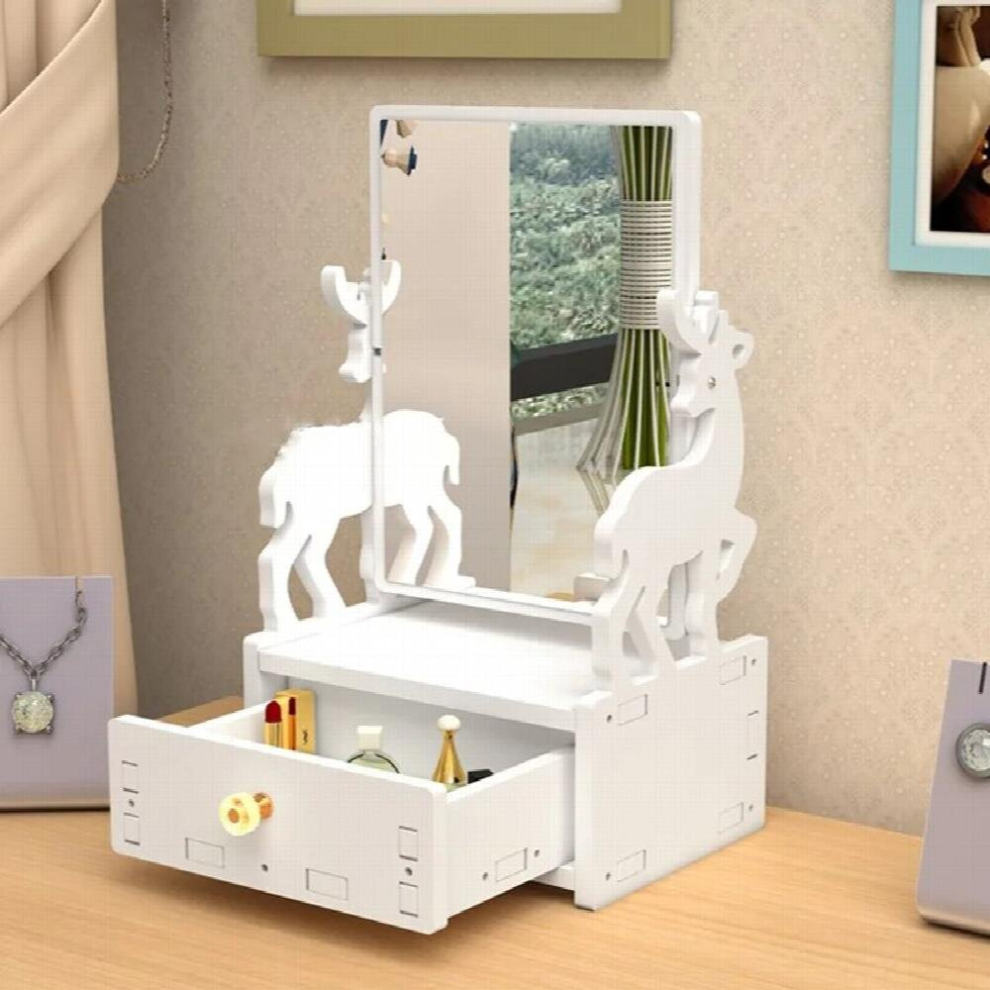HD Makeup Mirror Desktop Makeup Mirror Plastic Square Princess Mirror Rotatable Large Mirror with Drawer