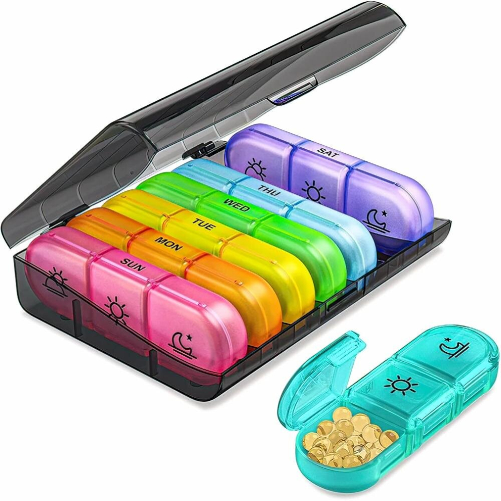 Multicoloured Weekly Pill Box 7 Organizer 3 Times A Portable Trave With Large Pill Containers For Vitamins, Medication, Supplements