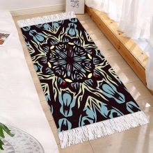 Cotton Linen Tassel Carpet Nordic Hand Woven Bedside Rug for Geometric Floor Living Room Sofa End Table Bedroom Home Decoration