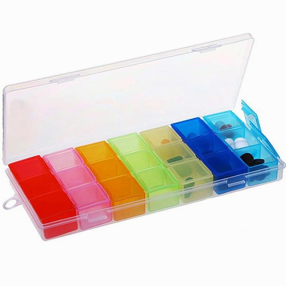 Multicoloured 21 Grids Pills Box Case Medicine Tablet Dispenser Organizer Splitters Pill Storage Organizer Container Weekly Pill Box